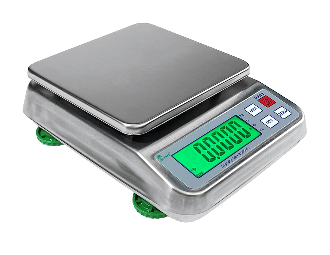 Tree MRW 15 Washdown Kitchen Scale 15lb x 0.0005lb, Stainless Steel, Clear LCD, Precision Cooking & Weighing, NSF Certified