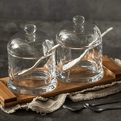 Glass Sugar Bowl Spice Jar Seasoning Pot with Lid And Stainless Steel Spoon