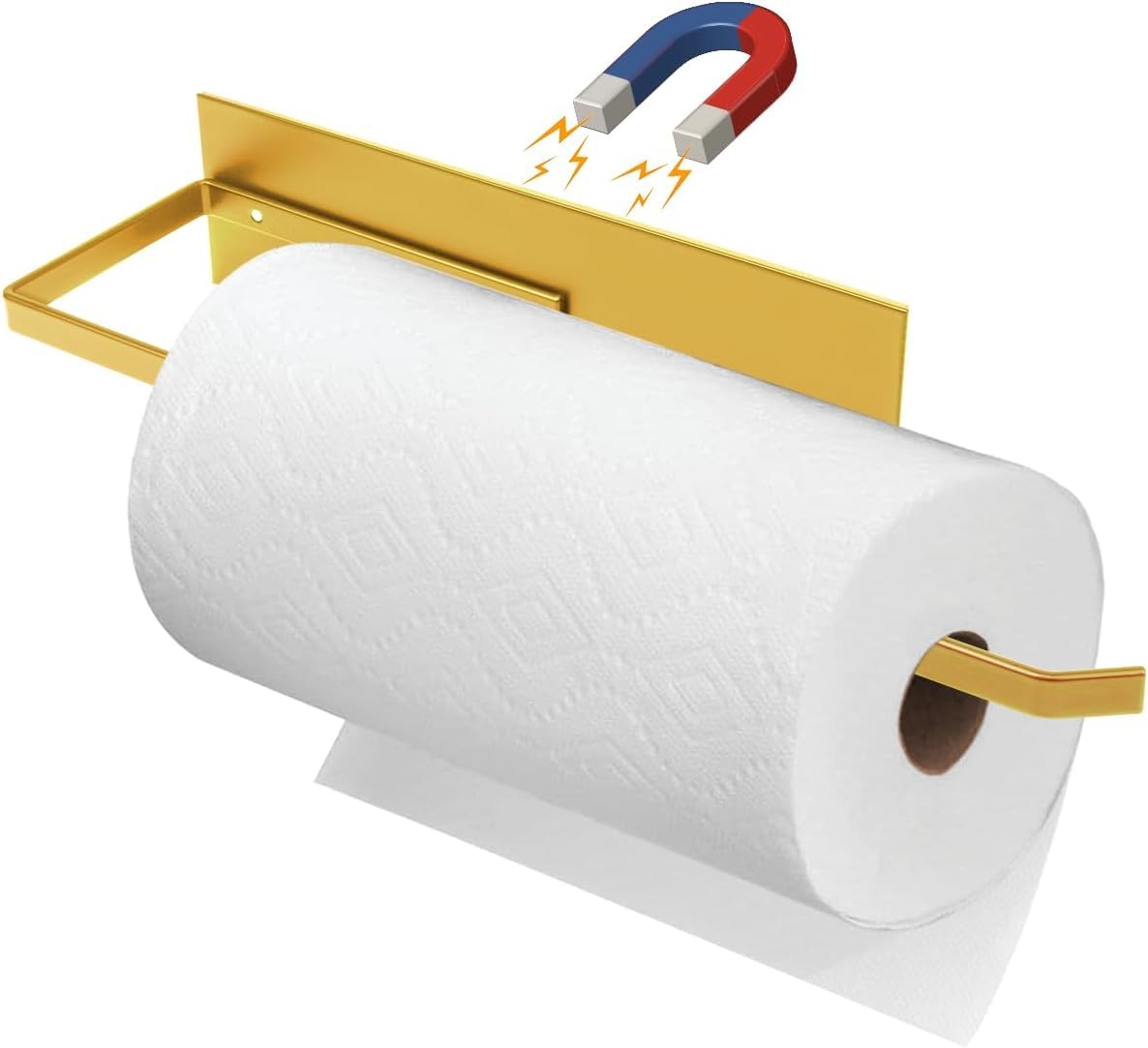 Gold Paper Towel Holder, Magnetic Paper Towel Holder for Fridge, Toilet Paper Roll Holder Magnet Fridge Rack Wall Mount Towel Or