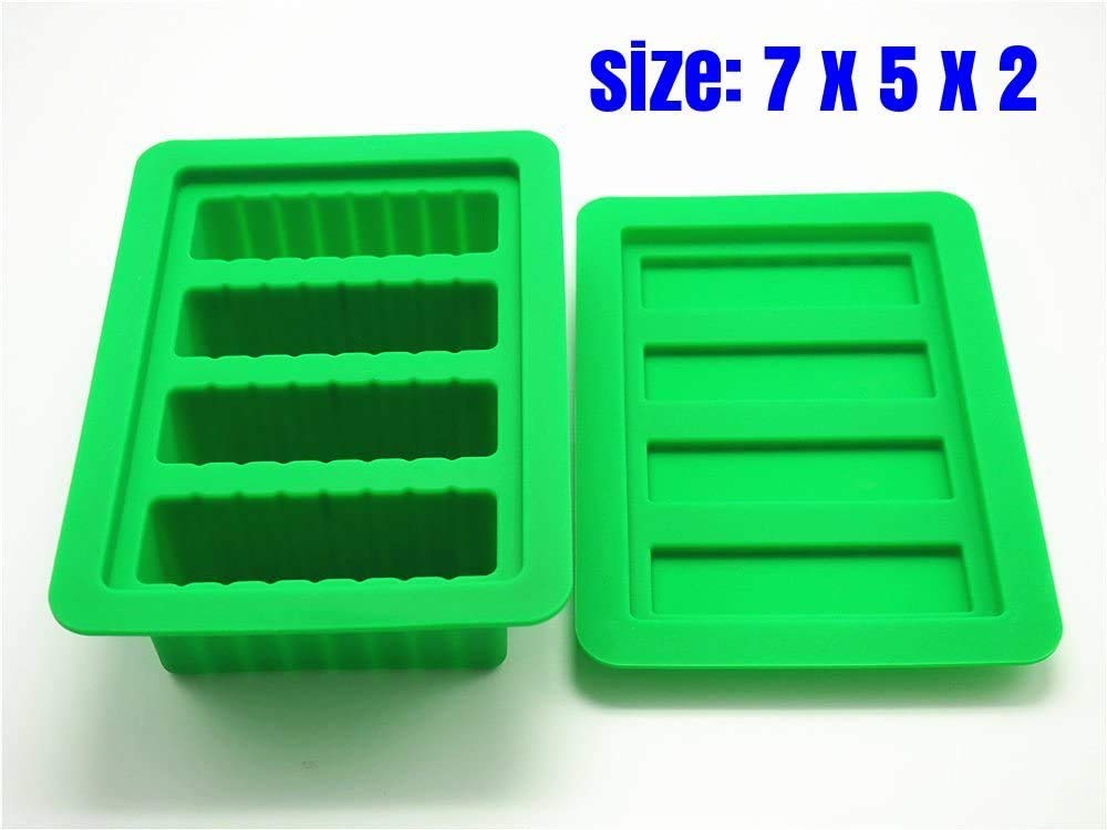 Pizety Large 4 Cavities Butter Mold Silicone Green, Butter Mold With Lid, Butter Molds Silicone 4 Measurements Cavities Butter S