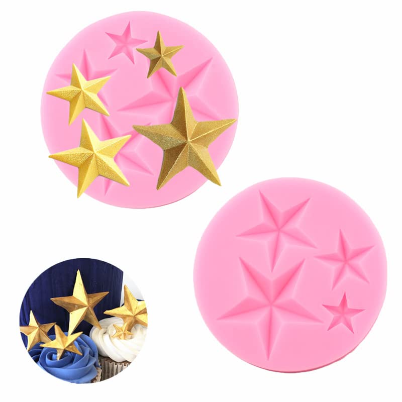 2Pcs 3D Stars Shape Silicone Molds For Diy Fondant Candy Making Chocolate Mold Desserts Ice Cube Gum Clay Biscuit Plaster Resin
