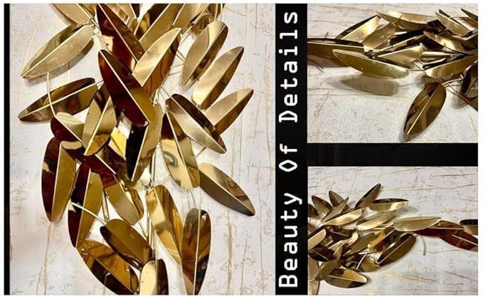 Zove Modern Golden Steel Leaf Sculpture Wall Decor For Living Room Metal Wall Decor For Bedroom, Drawing Room, Hotel, Restaurant