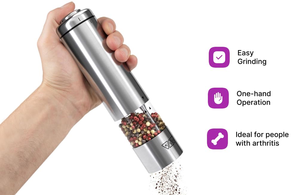 Ksl Electric Salt And Pepper Grinder Set - Mother'S Day Gift - Adjustable Motorized Electrical Powered Auto Shakers Holiday Kit