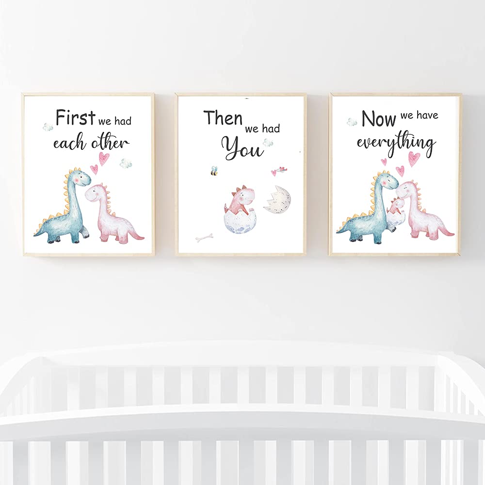 Suuura-Oo Cute Baby Dinosaur Watercolor Art Print Poster, Set Of 3 (8   X10   ) Balloon Dinosaur Family Love Quote Wall Art Post