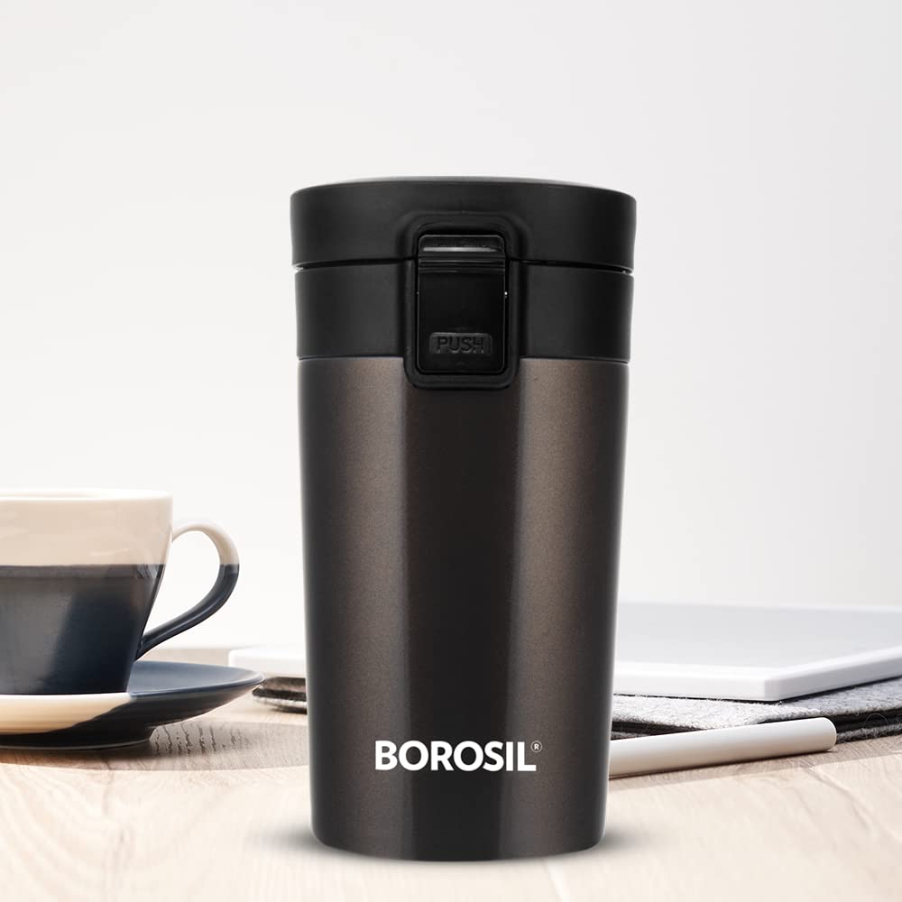Borosil Coffeemate Insulated Mug, Vacuum Insulated Travel Coffee Mug With Lid, 8 Hours Hot And 14 Hours Cold, 300 Ml, Mocha, Sta