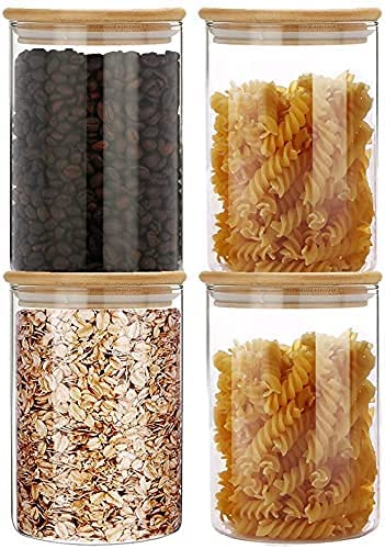 FarielynX 1050 Ml Kitchen Storage Borosilicate Glass Jar And Container, Air Tight Bamboo Wooden Lid Container, Transparent  1.