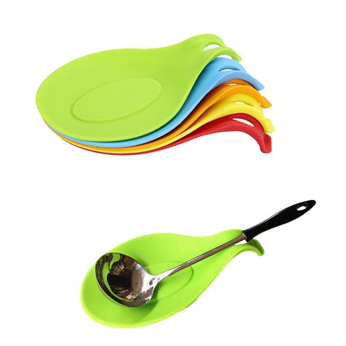 Silicone Spoon Rest, Flexible AlmondShaped, Silicone Kitchen Utensil Rest Ladle Spoon Holder (2)