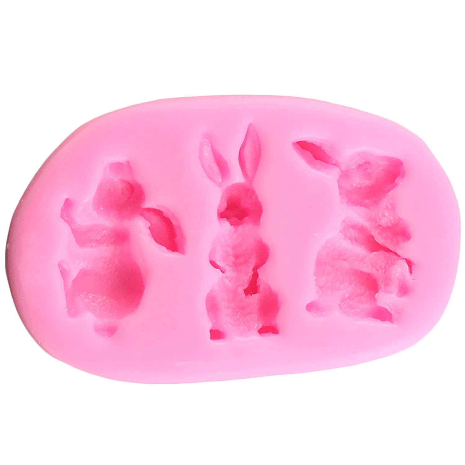 3 Cavity Mini Rabbit Bunny Animal Shape 3D Silicone Mold For Diy Fondant Candy Making Chocolate Molds Lollipop Desserts Ice Cube