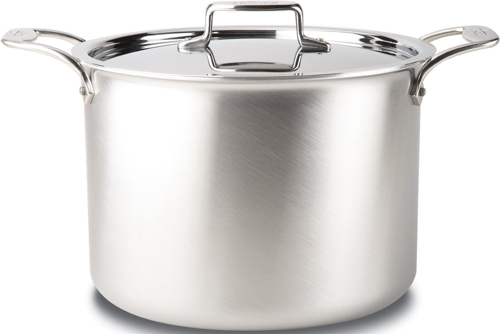 All-Clad Bd55512 D5 Brushed 18/10 Stainless Steel 5-Ply Bonded Dishwasher Safe Stock Pot With Lid Cookware, 12-Quart, Silver