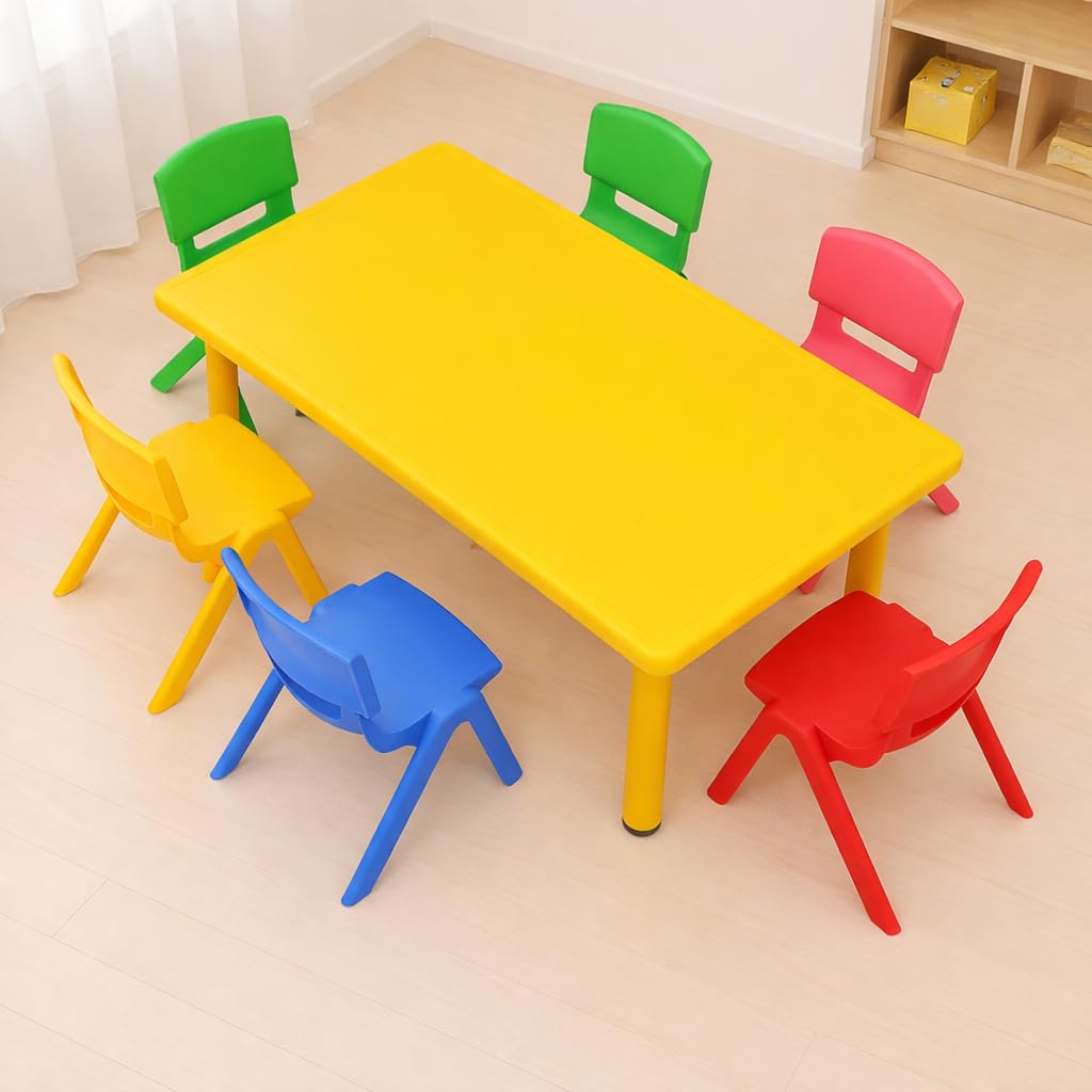 Ehomekart Plastic Playgro Table For Kids Playgro Rectangle Table For Kids With Set Of 4 Chairs Perfect Fort Home (Color May V