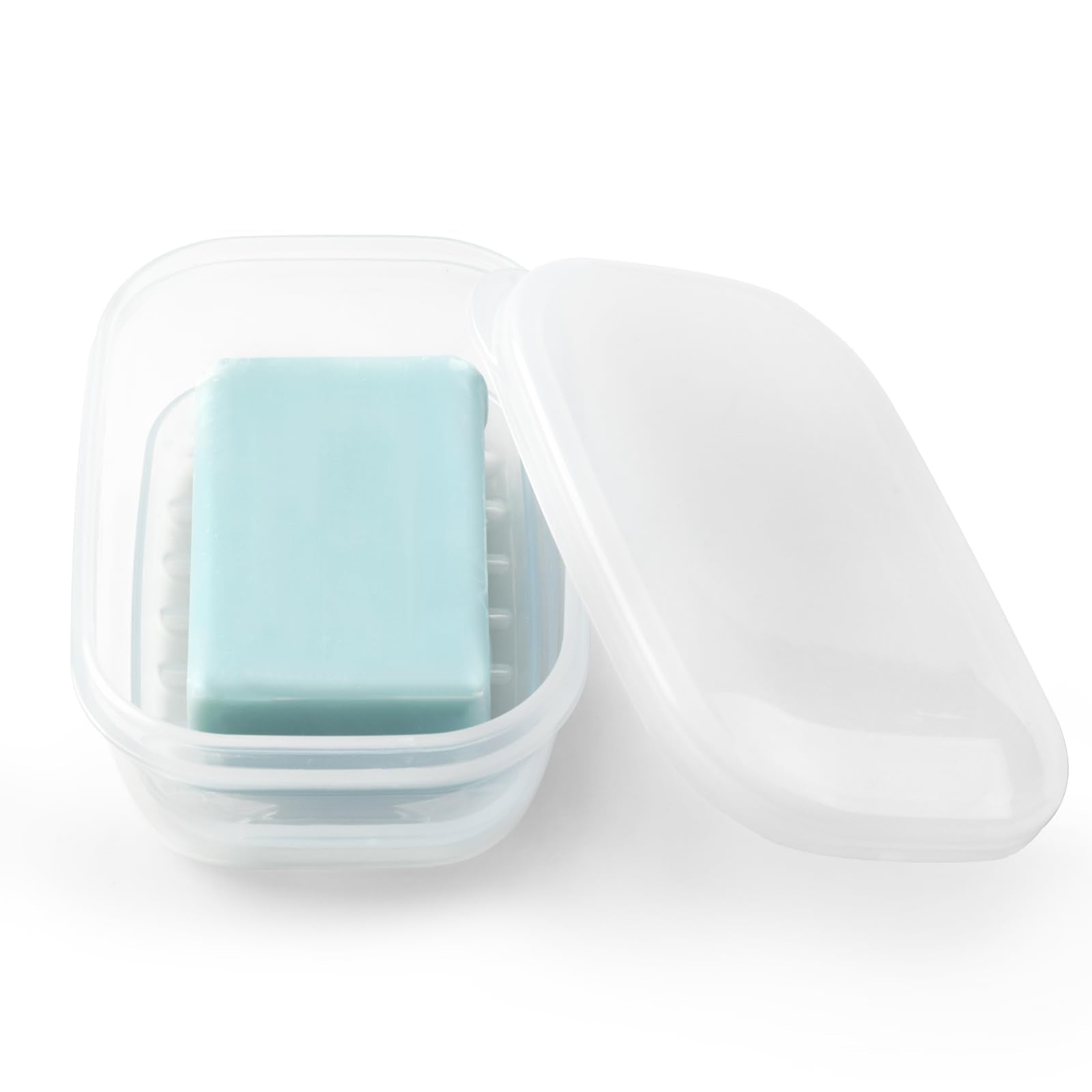 Quatish Leakproof Soap Dish with Lid & Draining Layer, Shatterproof Travel Bar Soap Holder Case Container, Portable Travel Size 