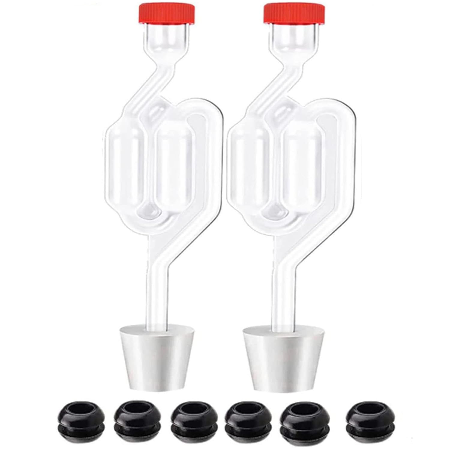 Zazolyne Airlock 2 Pack Transparent Brewing Airlocks Fermenting Twin Bubble Airlock with 2pcs # Stoppers 6pcs Grommets