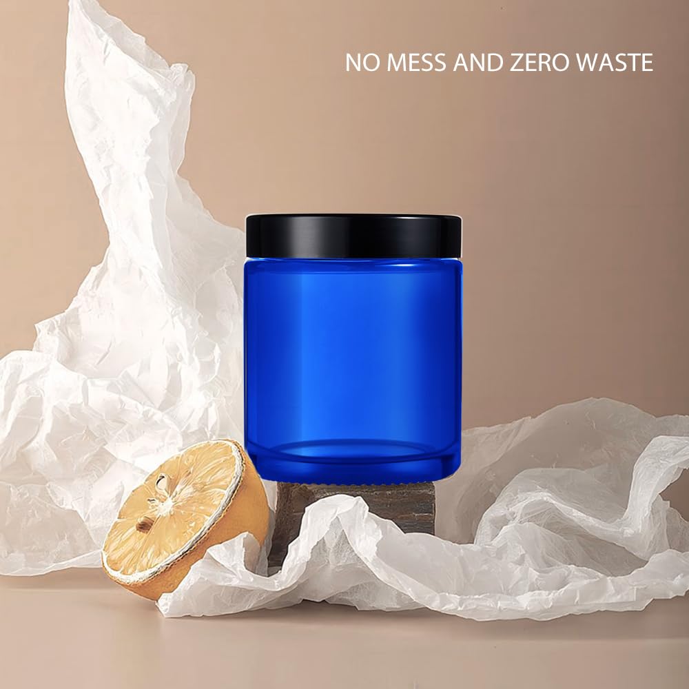 4 Oz Glass Jars With Lids, Tecohouse Blue Glass Jars With Black Lids & Inner Liners, Mini Travel Sample Containers For Slime, Ma