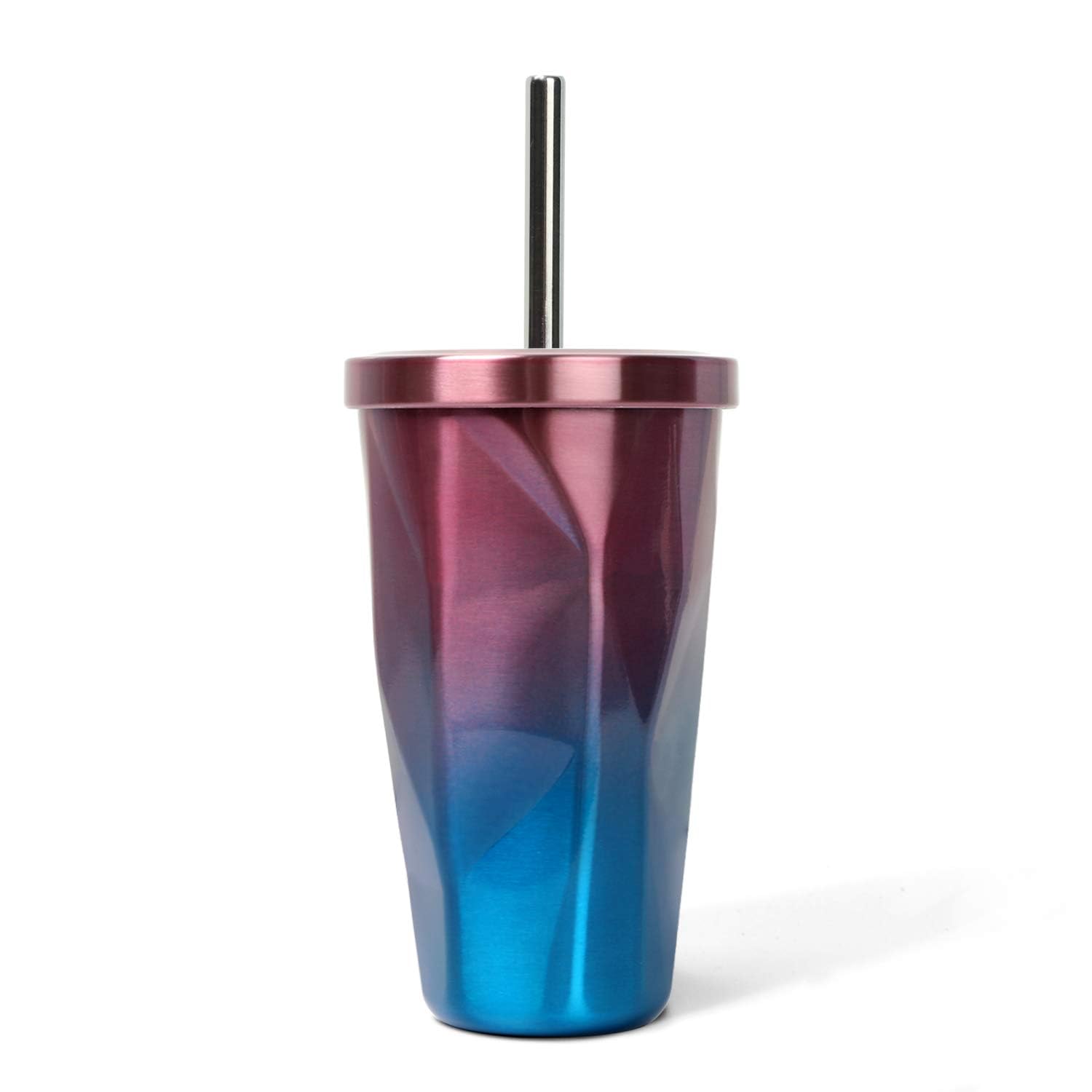 Stainless Steel Tumbler With Straw | Double Wall Insulated Hot & Cold Cup | Coffee Mug With Lid | Irregular Diamond Pattern | Tr