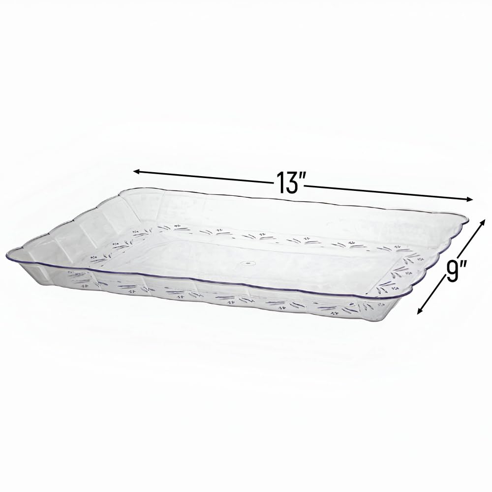 Bluesky Trading Elegant Clear Scalloped-Edged Plastic Tray - 9'' X 13''(1 Pc.) - Reusable Oblong Serving Platter & Plastic Food