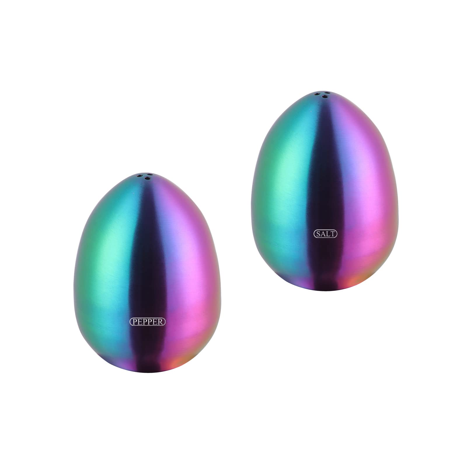 2-Piece Set Rainbow Salt Pepper Shakers, Cute Egg Shape Stainless Steel Condiment Jar For Home And Kitchen Utensils, Comfortable