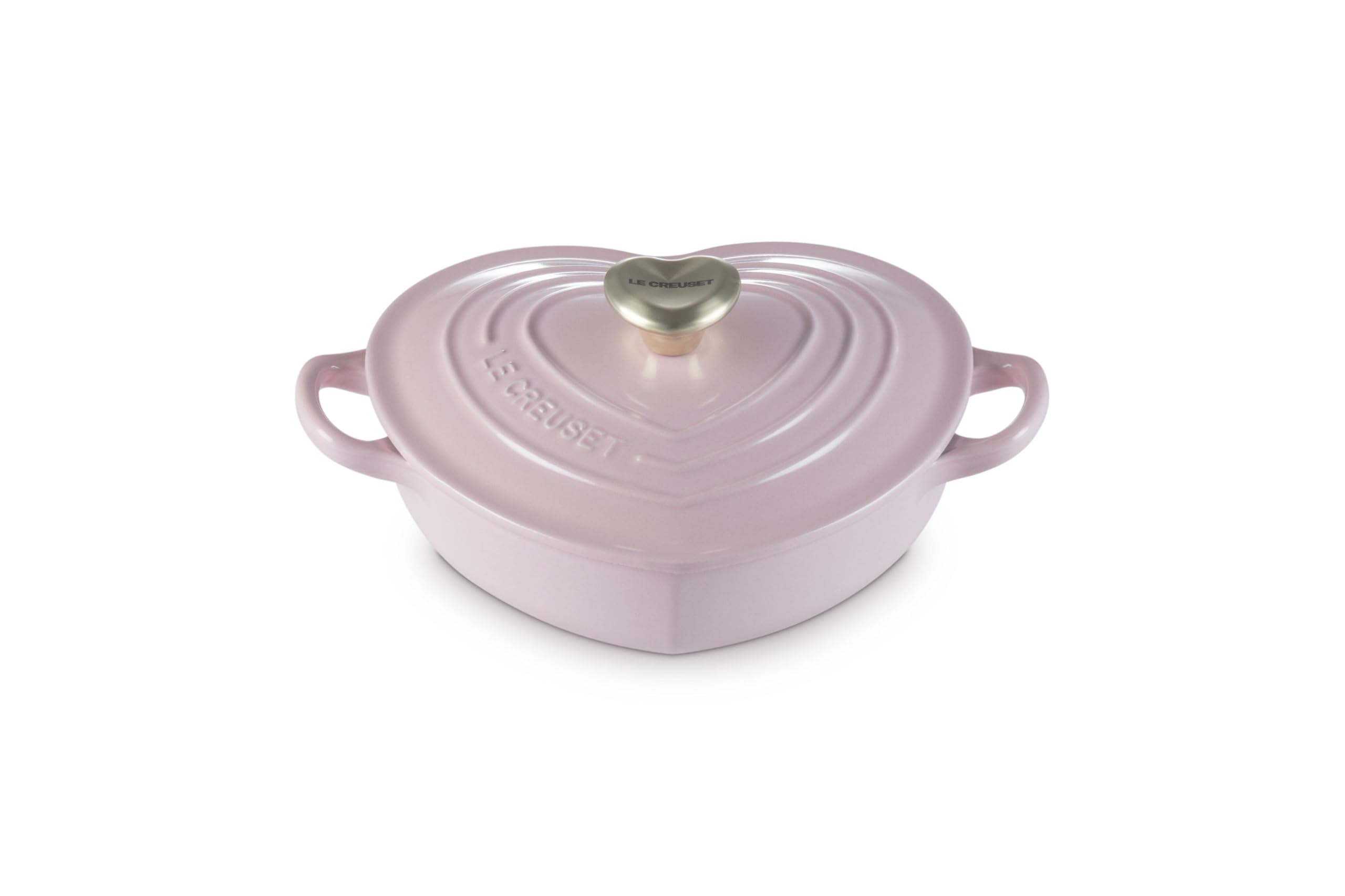 Le Creuset Enameled Cast Iron Traditional Shallow Heart Cocotte, 1.25 Qt, Chiffon Pink Light Gold Heart