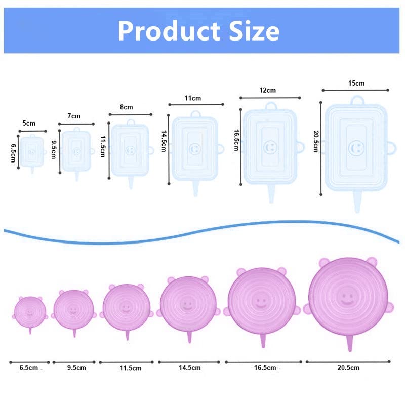 Hengdu Silicone Stretch Lids, Silicone Bowl Lids, 12 Pack Reusable Silicone Lids For Food Containers, Refrigerator And Microwave
