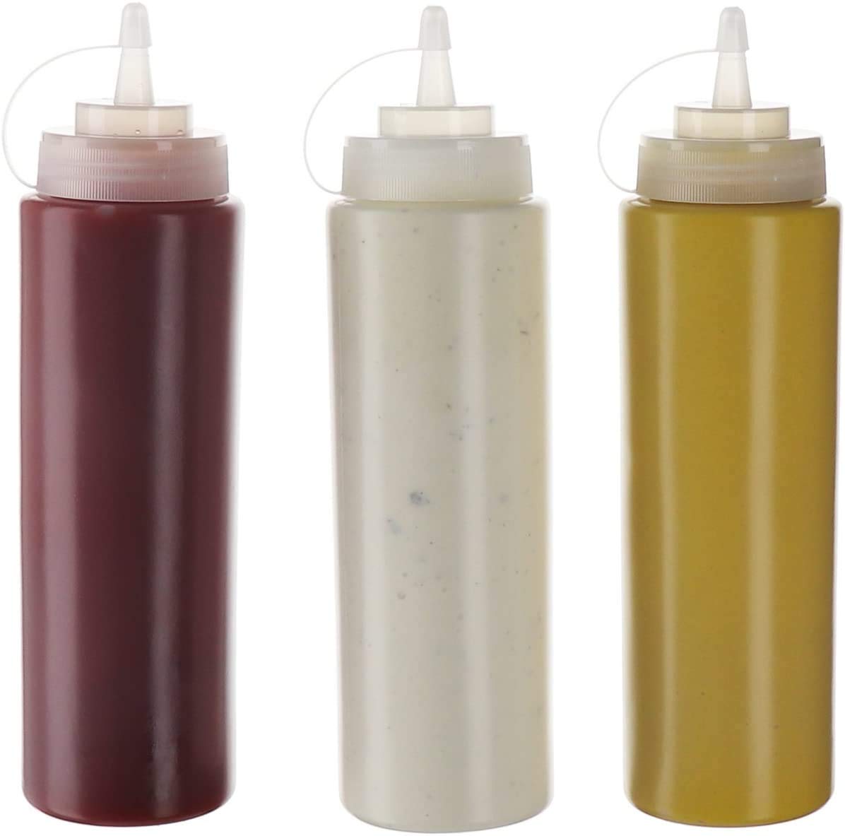 Zollyss Plastic Squeeze Bottle Ketchup Mustard Honey Oil Sauce Dispenser Bottle, White, 650Ml (3 Pcs)