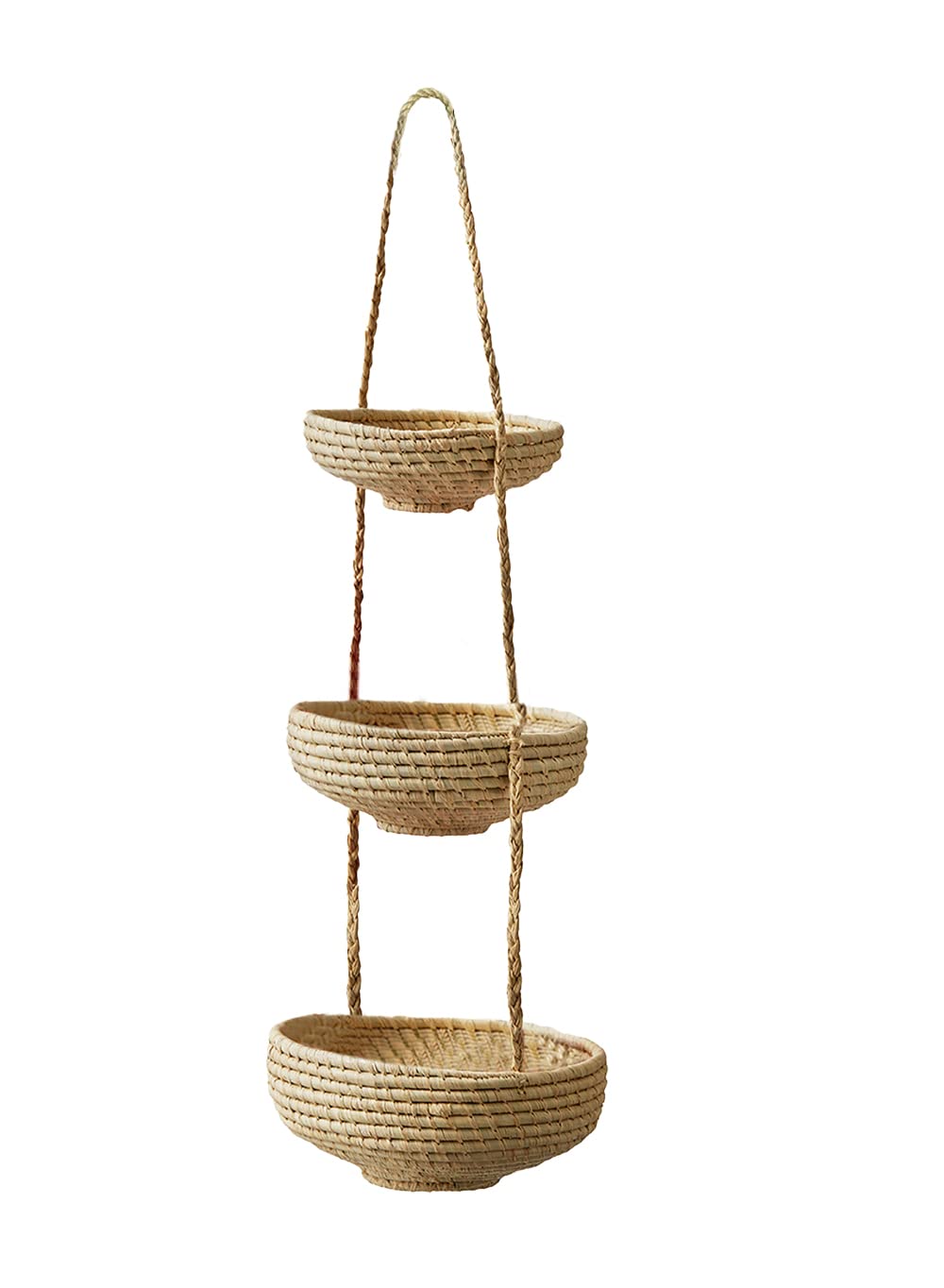 Serene Spaces Living Hanging Raffia Baskets For Your Kitchen - 3 Fair Trade Handmade Decorative Storage Baskets From Madagascar