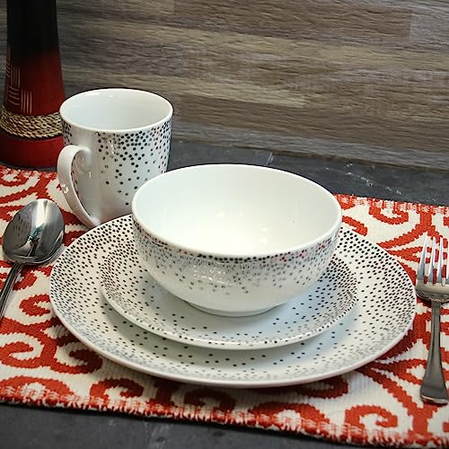 Gibson Platinum Dots 16 Piece Round Ceramic Dinnerware Set