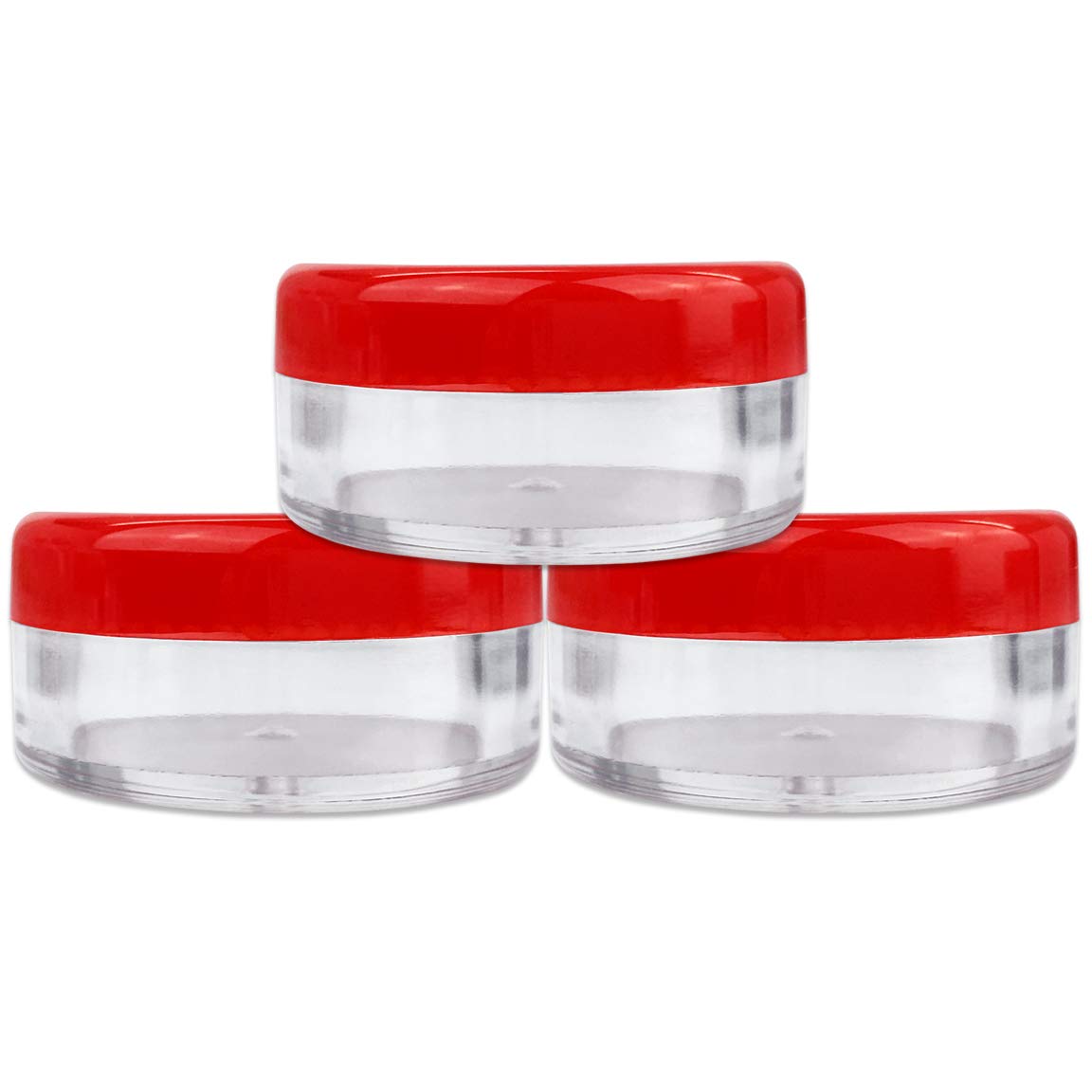 Beauticom (Quantity: 50 Pieces) 5G/5Ml Round Clear Jars With Red Lids For Scrubs, Oils, Toner, Salves, Creams, Lotions, Makeup S