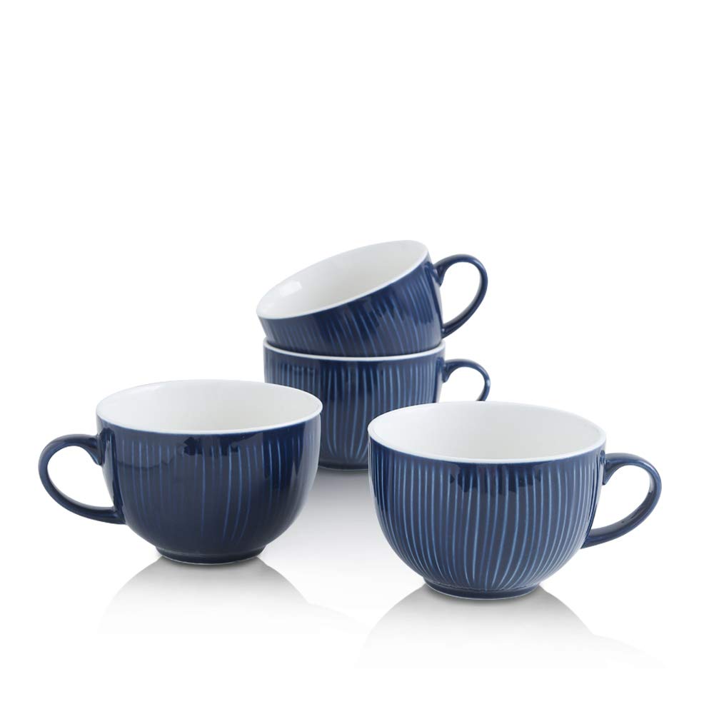 KOOV Jumbo Soup Mug, Soup Bowls with Handles Microwave Safe, Ceramic Soup Mugs with Handles, Jumbo Mug Set of 4, 24 Ounce (Aegea