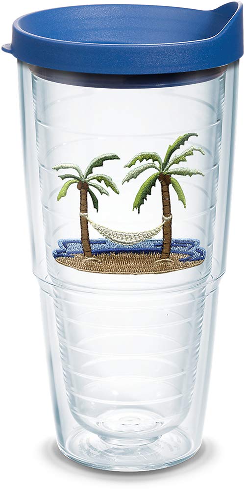 Tervis Palm Tree & Hammock Scene Made in USA Double Walled Insulated Tumbler Travel Cup Keeps Drinks Cold & Hot, 24oz, Lidded, 1