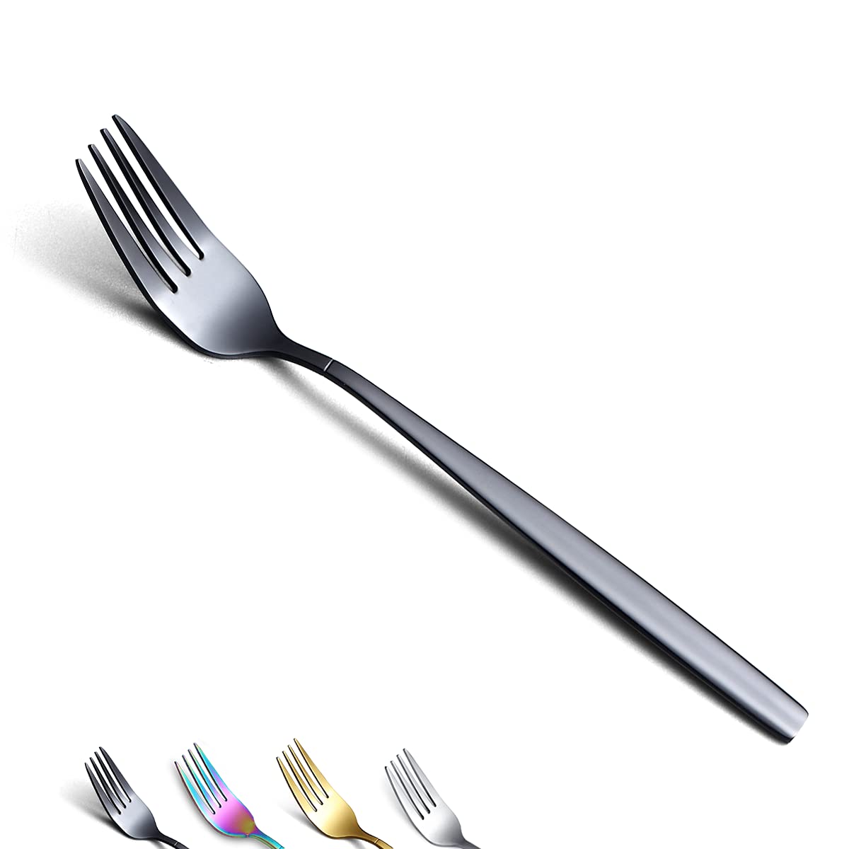 Berglander Black Dinner Forks Of 4, Stainless Steel Titanium Shiny Black Plating Fork Set, Forks And Spoons Silverware, Spoons A