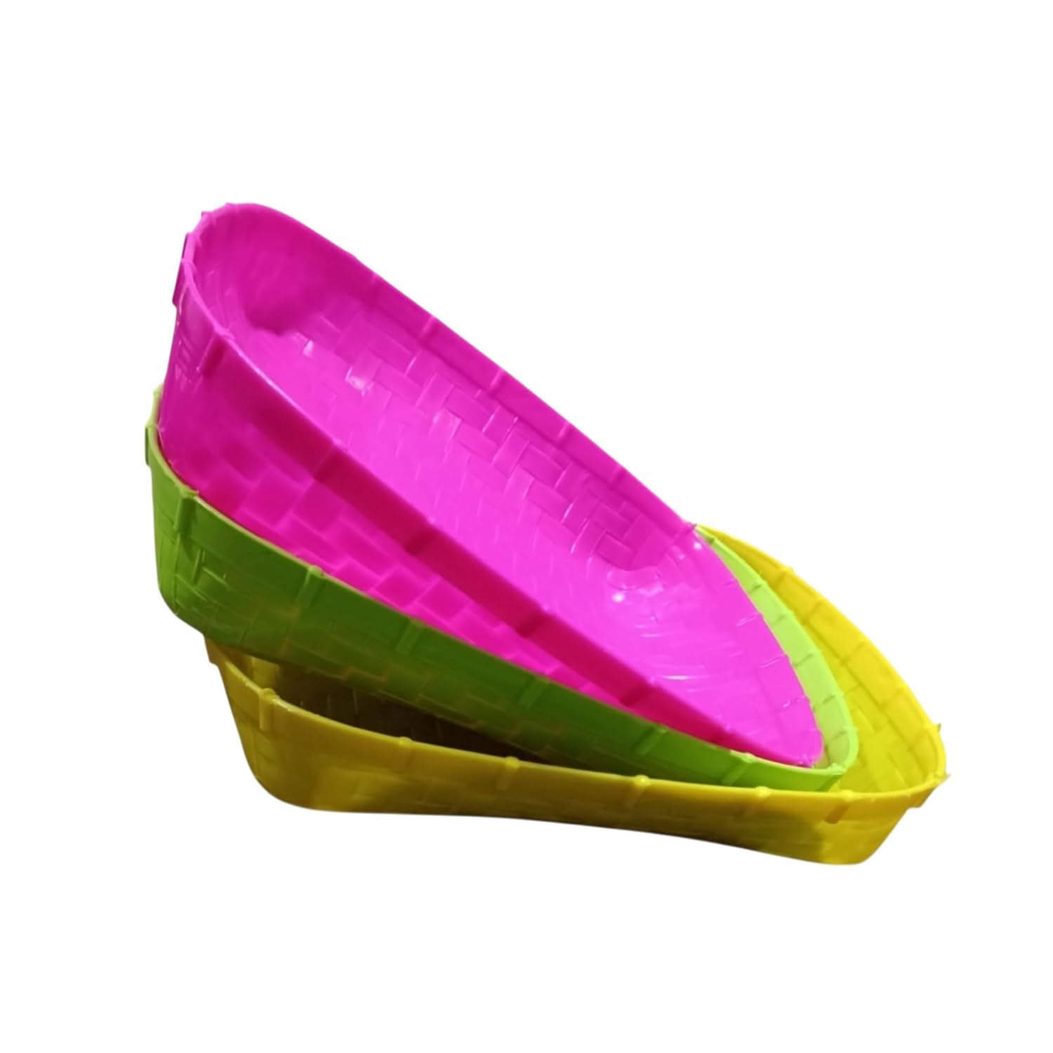 Ljl Traders Square Shaped Plastic Serving Tray Muram For Chat Puja And Kitchen, Multicolor, Size 26X26 Cm, 3 Pieces | Food Grade