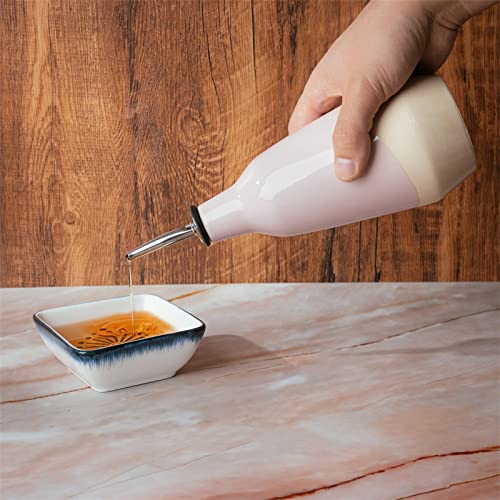 Gute Cruet Ceramic Olive Oil Dispenser Bottle - Perfect Home Decor Gift - 400Ml Vinegar Cruet Bottle With Pourers - Pink Olive O