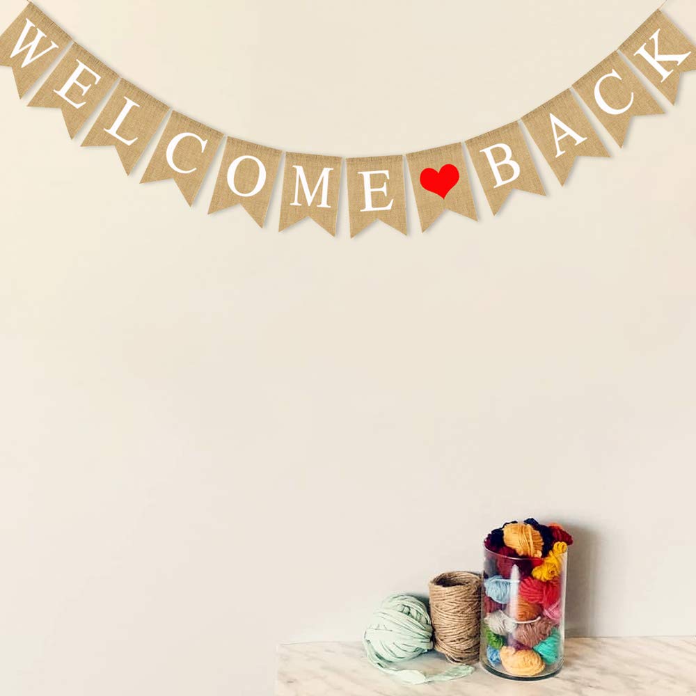 Swyoun Burlap Welcome Back Banner Back To Home School Office Party Supplies Garland Decoration
