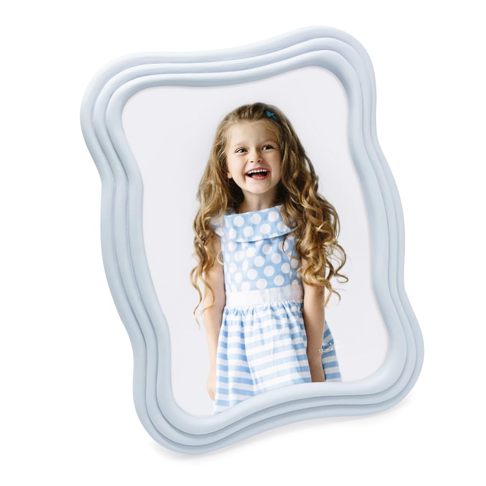 Isaac Jacobs 5x7 Matte Ligh Blue Curved Deco Frame for Tabletop and Wall Display, Decorative Art, Design, Home D  cor, Gift (5x7