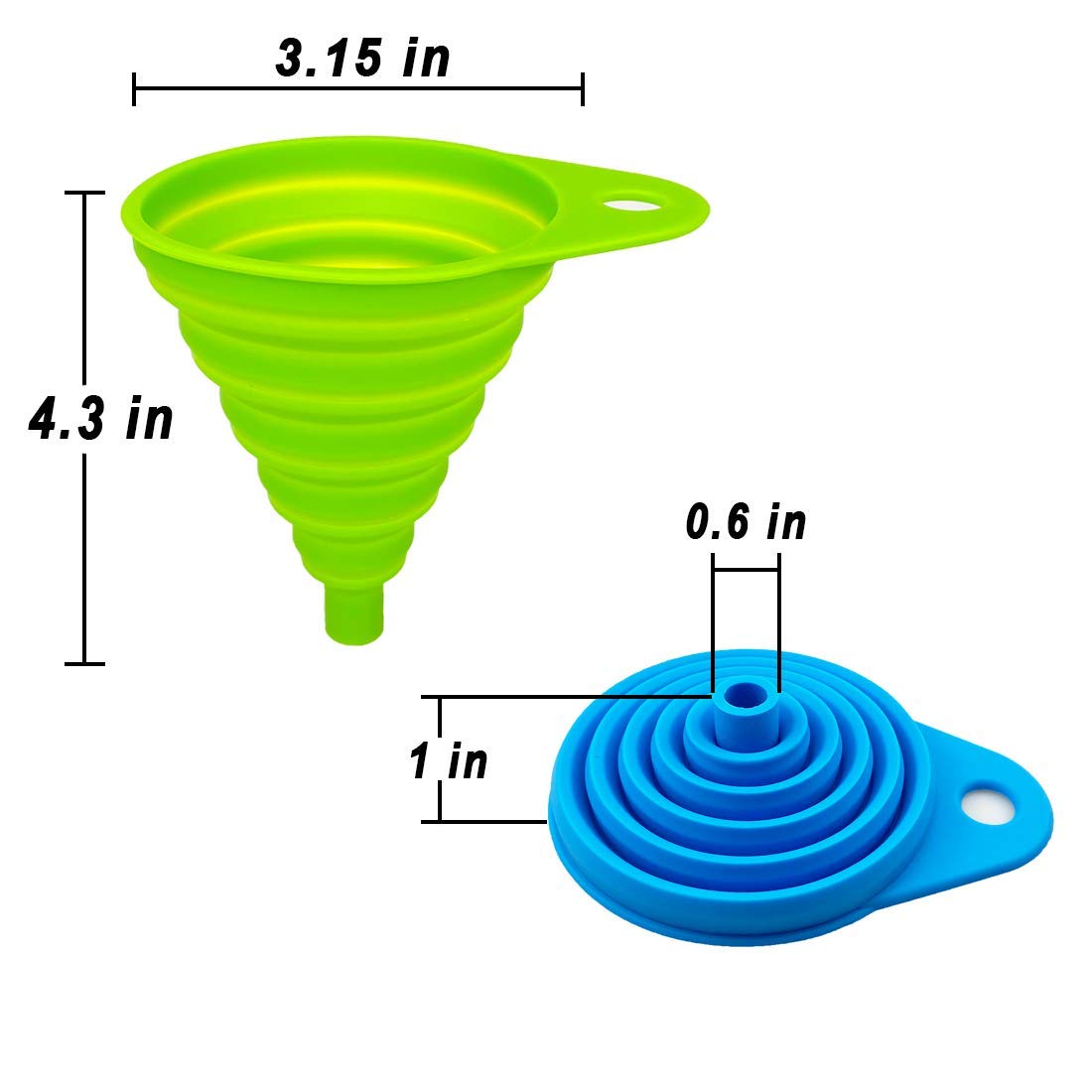 2 Pack Silicone Collapsible Funnel, Flexible Foldable Kitchen Funnel For Water Bottle Liquid Transfer Narrow And Wide Mouth Funn