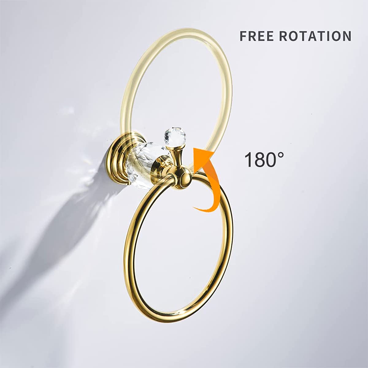 Wolibeer Crystal Towel Ring, Gold Toilet Paper Holder Hand Towel Holder Towel Hook Tissue Roll Paper Holder Wall Mounted Towel H