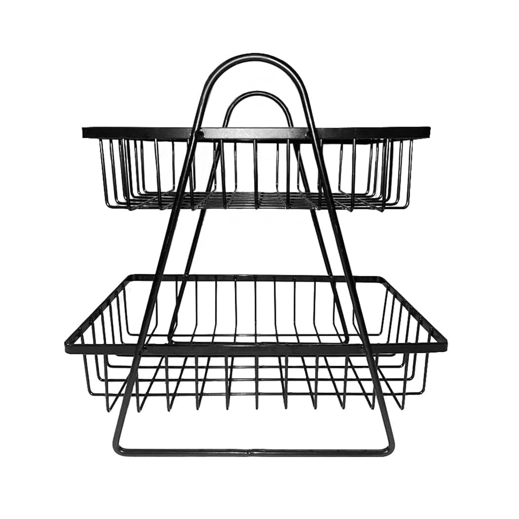 Naoe 2Tier Metal Wire Basket Stand, Black, Countertop Storage Organiser For Kitchen, Bathroom, Fruits And Vegetables