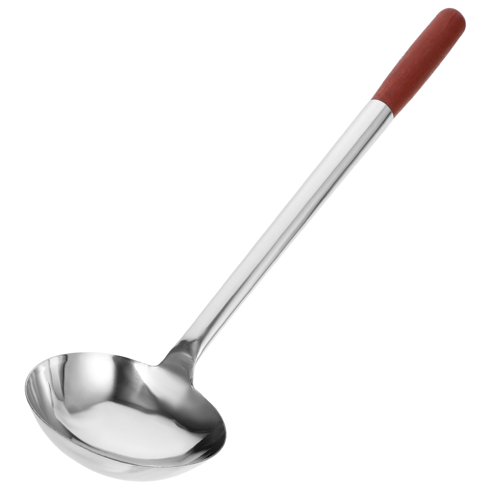 Cabilock Long Handle Stainless Steel Cooking Spoon Wooden Grip Nonstick Wok Ladle for Serving Soups and Stir Fry Essential Kitch
