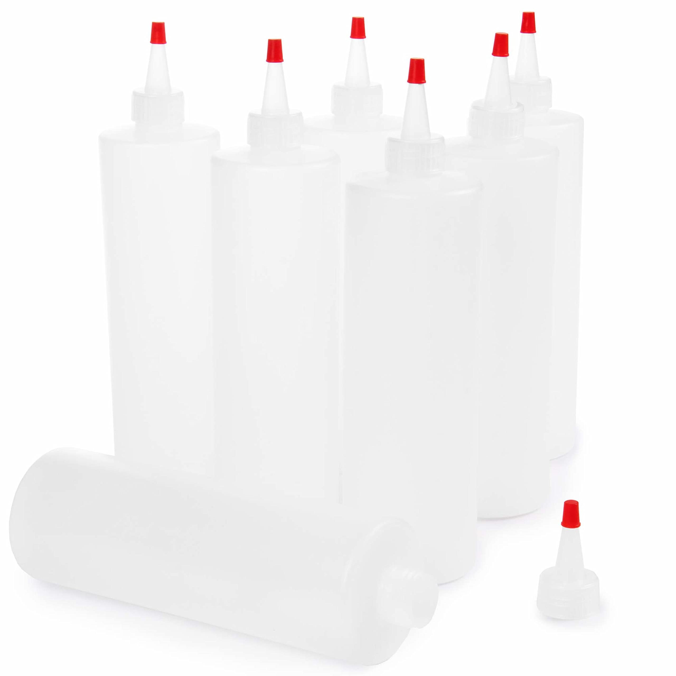 Resealable Clear Squeeze Bottle Value Combo Pack & Caps | 7-Pack 16-Oz Plastic Kitchen Table Condiment Squirt Dispensers | Resta