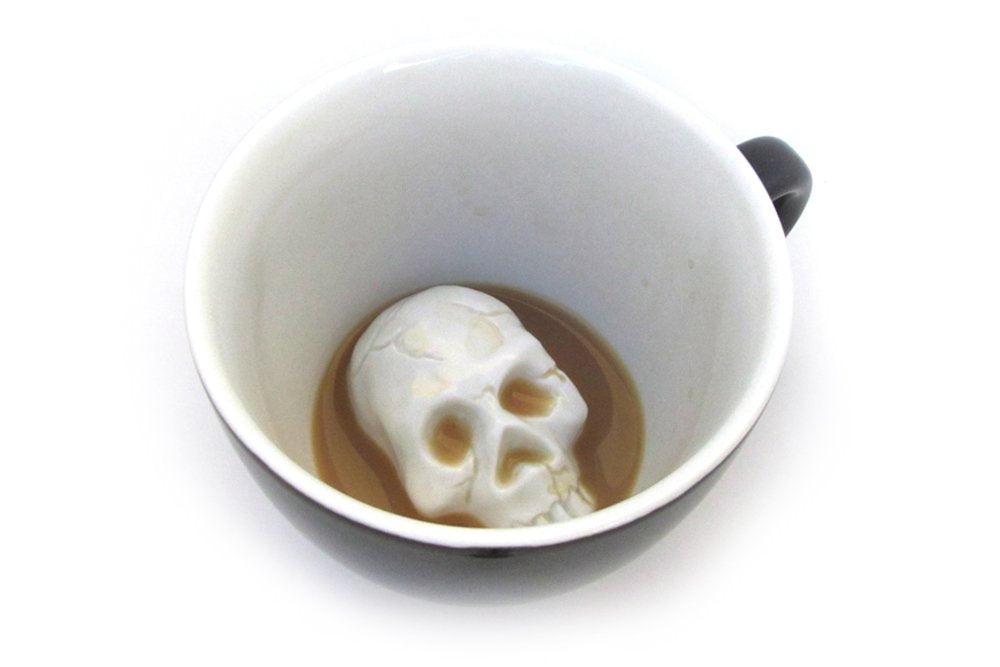 Creature Cups Skull Ceramic Cup (11 Ounce, Black Exterior) - Creepy Cups - Hidden Creature Inside Mug - Birthday, Halloween, Spo