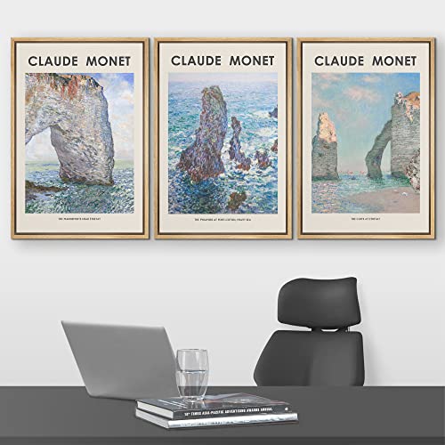 Wall26 Framed Canvas Wall Art Print Set Beach Ocean Cliffs In France By Claude Monet Nature Wilderness Illustrations Modern Rela