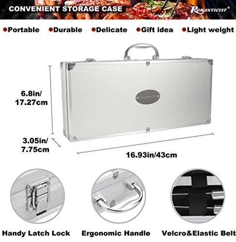Romanticist 23Pc Must-Have Bbq Grill Accessories Set With Thermometer In Case - Stainless Steel Barbecue Tool Set With 2 Grill M