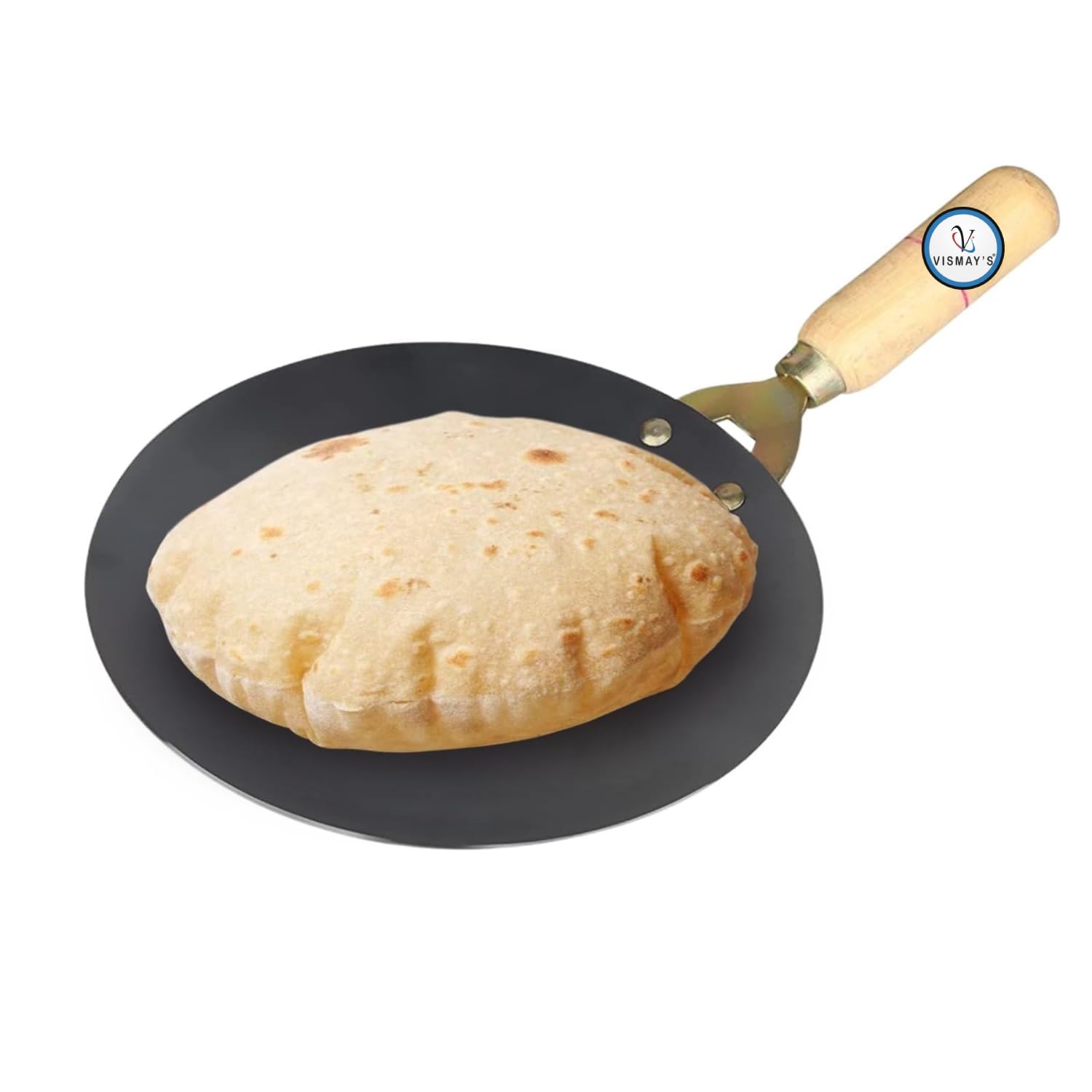 VismayS Pure Iron Tawa With Unique Smooth Edges - First Time In India, Metal Spoon Friendly Induction Friendly, Strong Riveted 