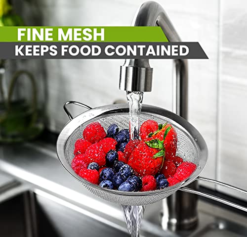 Kafoor Set Of 2 Stainless Steel Mesh Strainers For Kitchen - 5.5 Inch Round Fine Mesh Strainer & 3.4 Inch Conical Strainer Fine