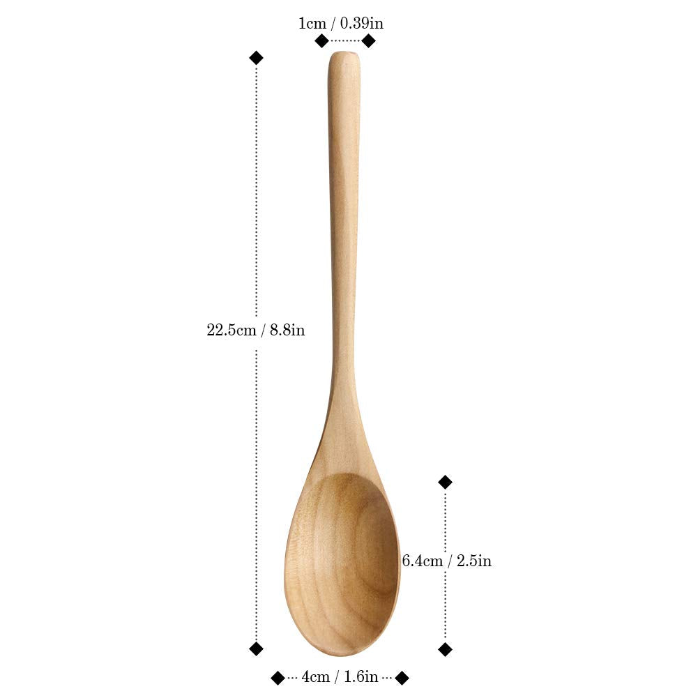 Aoosy Wooden Spoons For Cooking, 9 Inches 6 Pieces Japanese Natural Ellipse Wooden Spoon Set For Cooking Mixing Stirring Honey T