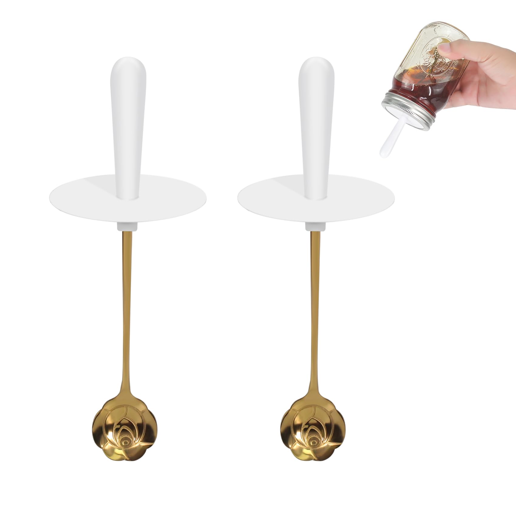 Klowoah Mason Jar Honey Dipper Lid, Compatible With Regular Mouth Mason Jar, Perfect For Drizzling Honey And Syrups (Pack Of 2)