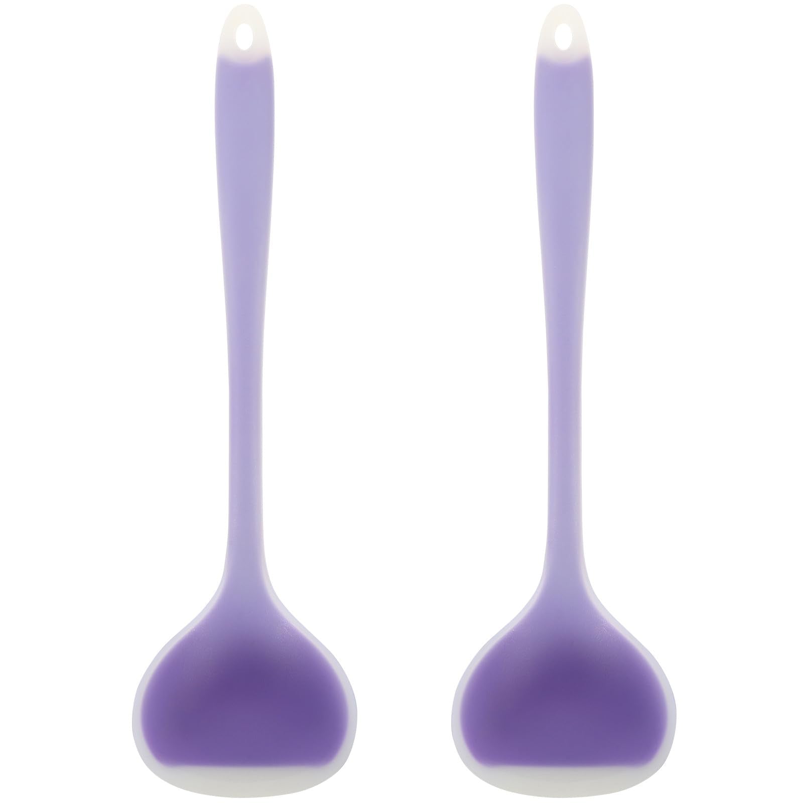 OSOLADY 2Pcs Silicone Soup Spoon Transparent Purple Lightweight Ladles with Long Handle for Daily Use Kitchen Cooking and Picnic