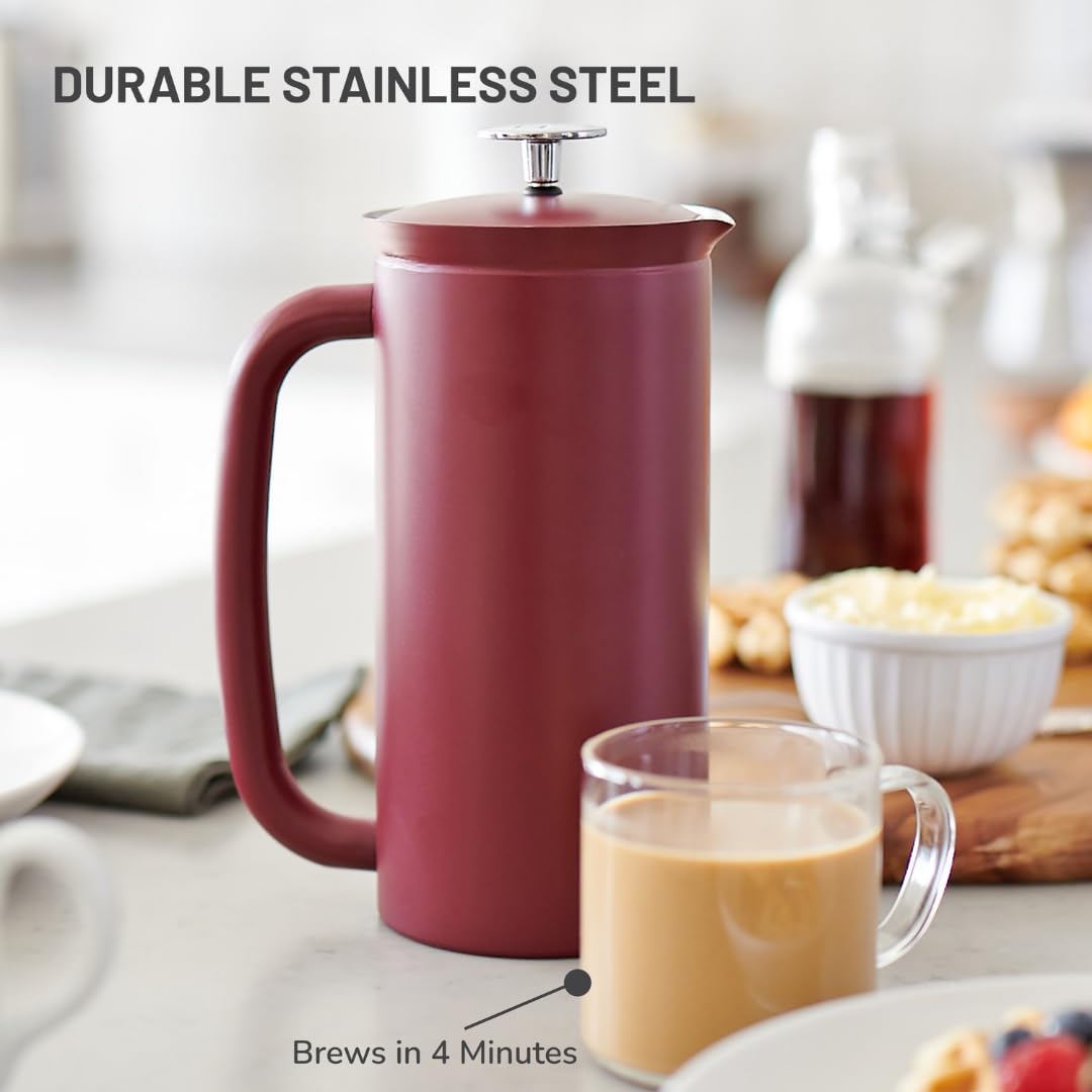 Espro P7 French Press Coffee Maker - Double-Walled Stainless Steel Insulated With Micro-Filter, 18 Ounces, Cranberry
