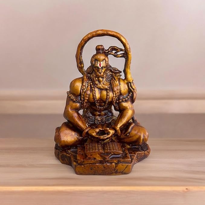 Ua Homes Hanuman Ji Murti Lord Bajrangbali Dhyan Mudra Meditation For Home Car Dashboard Decorative Showpiece -11 Cm (Resin, Gol