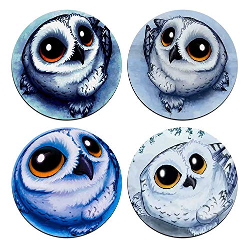 Cute Owl Round Coaster Set - Made Of Recycled Rubber - Set Of 4