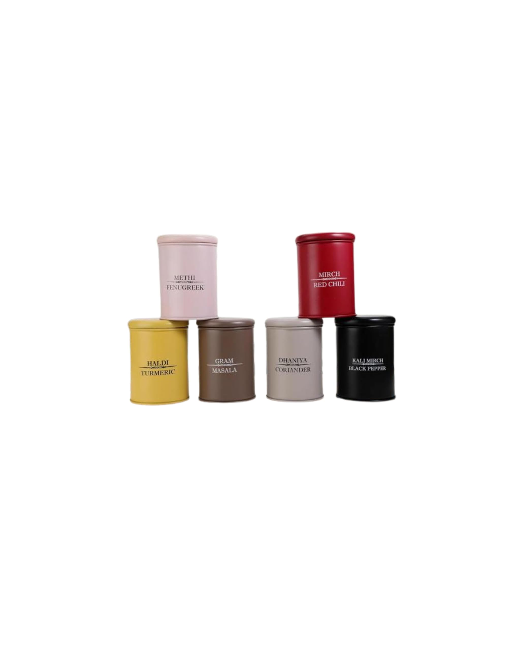 Metal Spice Container Set With Airtight Lids, Multicolor, 300Ml Each, Rust Resistant, Food Grade Material, Compact Cylindrical S